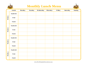Monthly Lunch Menu Planner