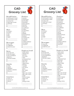 CAD Diet Grocery List