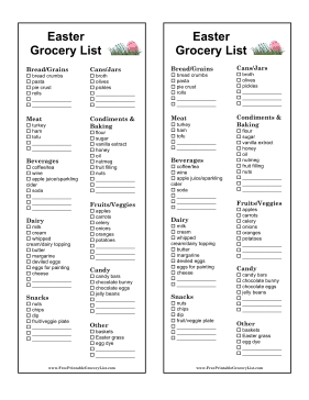 Easter Grocery List
