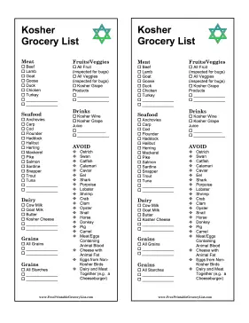 Kosher Grocery List