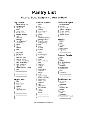 Pantry Grocery List