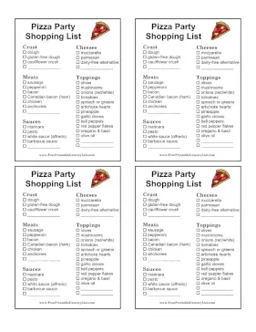 Pizza Party Shopping List