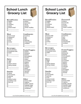 School Lunch Grocery List