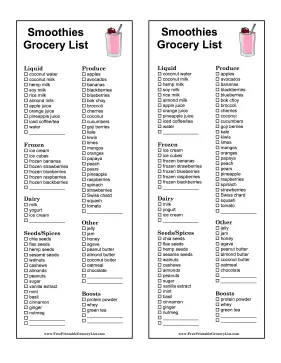 Smoothies Grocery List