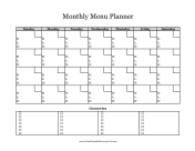 Menu Planner Calendar