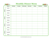 Monthly Dinner Menu Planner