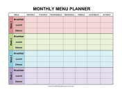 Monthly Menu Planner Color