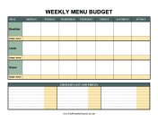 Weekly Menu Budget Color