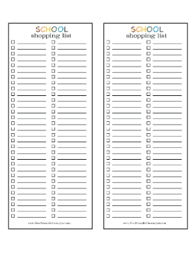 2 Blank School Shopping Lists