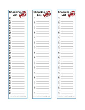 3 Blank Grocery Lists Lobster