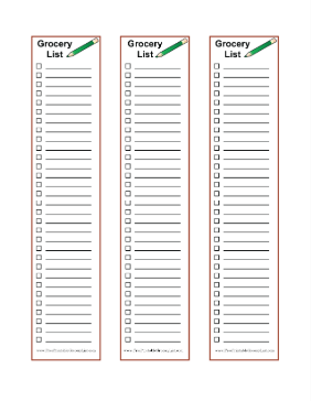3 Blank Grocery Lists Pencil