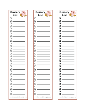 3 Blank Grocery Lists Piggy Bank
