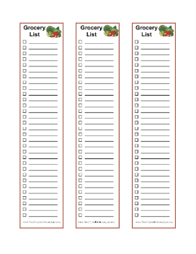 3 Blank Grocery Lists Produce