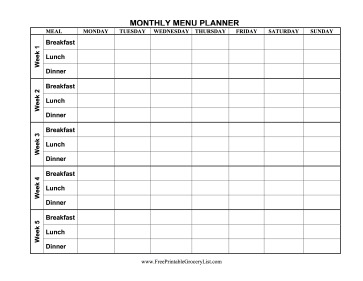 5-Week Menu Planner