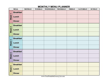 5-Week Menu Planner Color