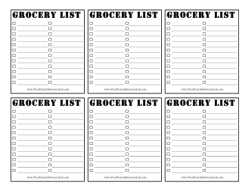 6 Blank 2-Column Grocery Lists