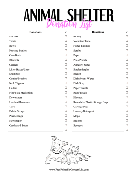 Animal Shelter Donation List