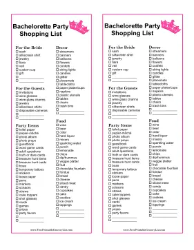 Bachelorette Shopping List