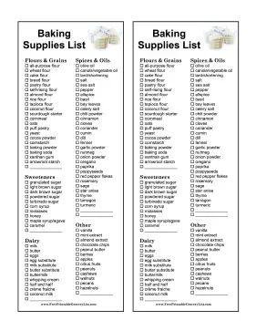 Baking Ingredients List