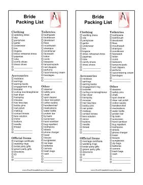 Bride Packing List