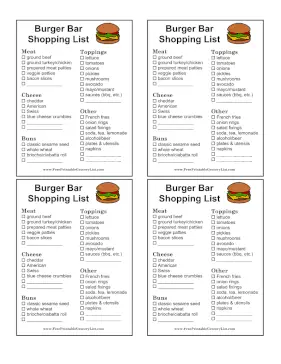 Burger Bar Shopping List