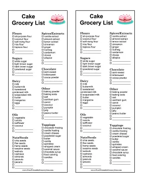 Cake Grocery List