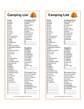 Grocery List for Camping