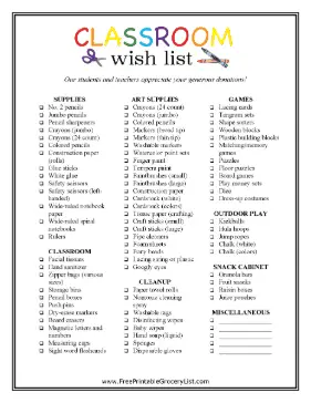 Classroom Wish List Primary