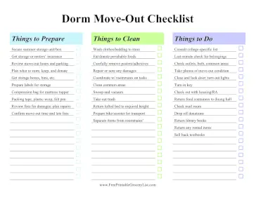 College Dorm Move Out List