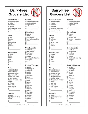 Printable Dairy Free Grocery List