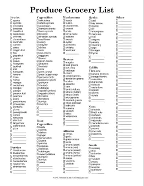 Produce Grocery List