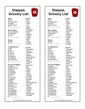 Dialysis Grocery List