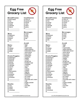 Egg Free Grocery List