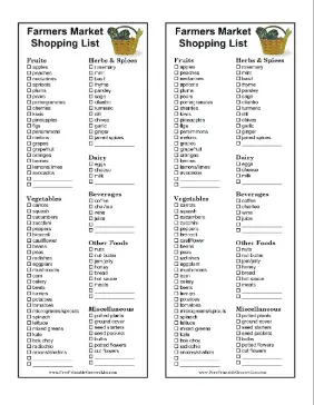 Farmers Market Shopping List