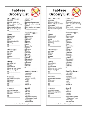 Fat Free Grocery List