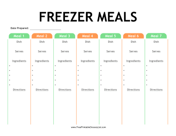 Freezer Meals Menu
