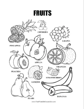 Fruit Coloring Sheet Labeled