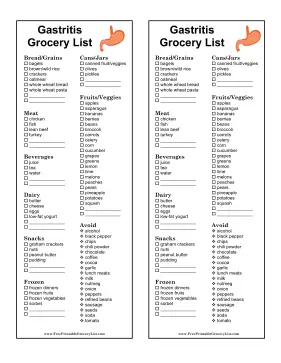 Gastritis Grocery List