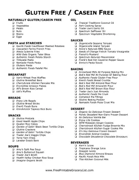 Gluten Free Casein Free Grocery List