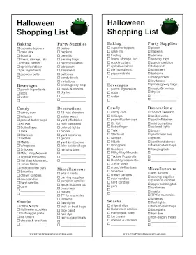 Halloween Shopping List