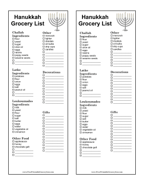 Hanukkah Grocery List