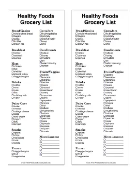 Healthy Grocery List