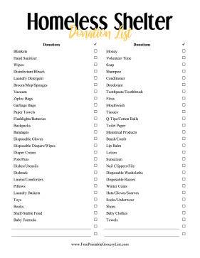 Homeless Shelter Donation List