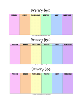 Horizontal Strip Grocery Lists Pastel