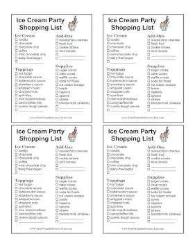 Ice Cream Party Shopping List