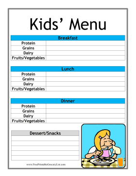 Kid Daily Menu Planner