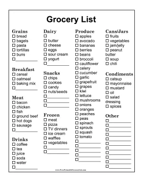 Large-Print Basic Grocery List