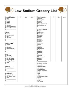 Low-Sodium Grocery List With Prices