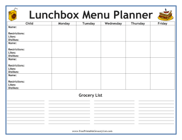 Lunchbox Menu Planner