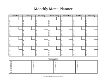 Menu Planner Calendar